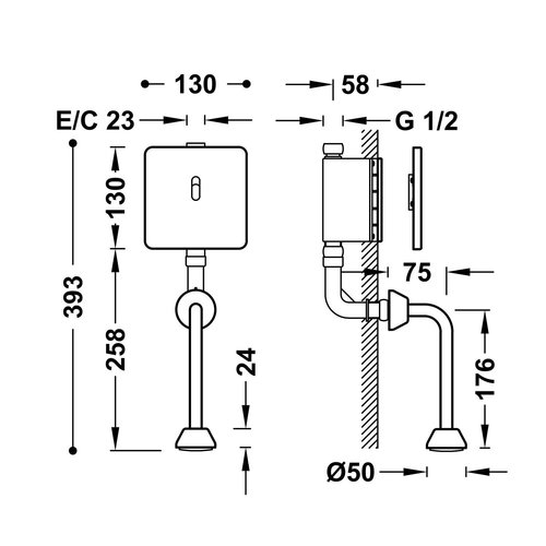 Urinoir Bedieningsplaat Tres Tempo Standard Elektronisch Houtlook RVS 
