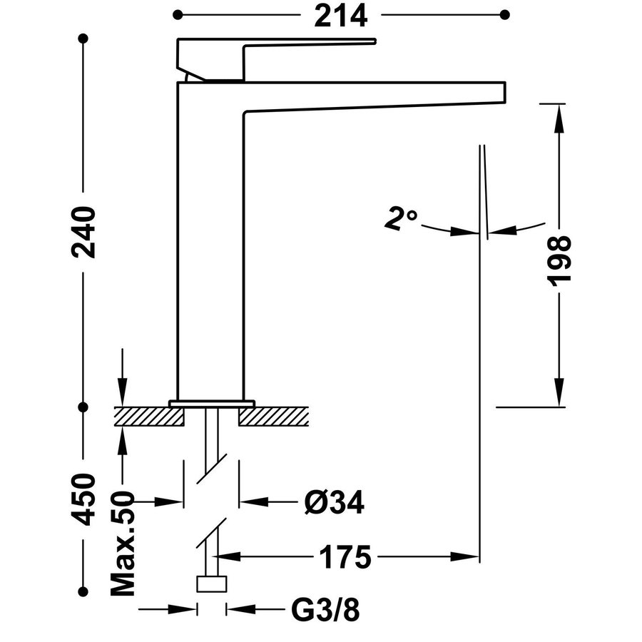 Wastafelmengkraan Tres Slim Exclusive Vierkant Met Hendel Mat Wit