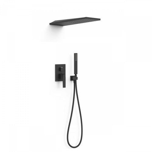 Regendoucheset Inbouw Tres Slim Exclusive Met Wanddouche en Handdoucheset met Staafhanddouche Mat Zwart 