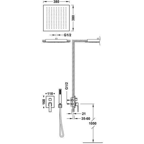 Regendoucheset Inbouw Tres Slim Exclusive Met Plafonddouche en Handdoucheset met Staafhanddouche RVS 