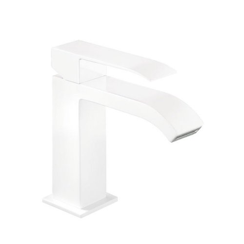 Wastafelmengkraan Tres Cuadro Exclusive 1-Hendel Uitloop Gebogen 16 cm met Waterval Vierkant Mat Wit 