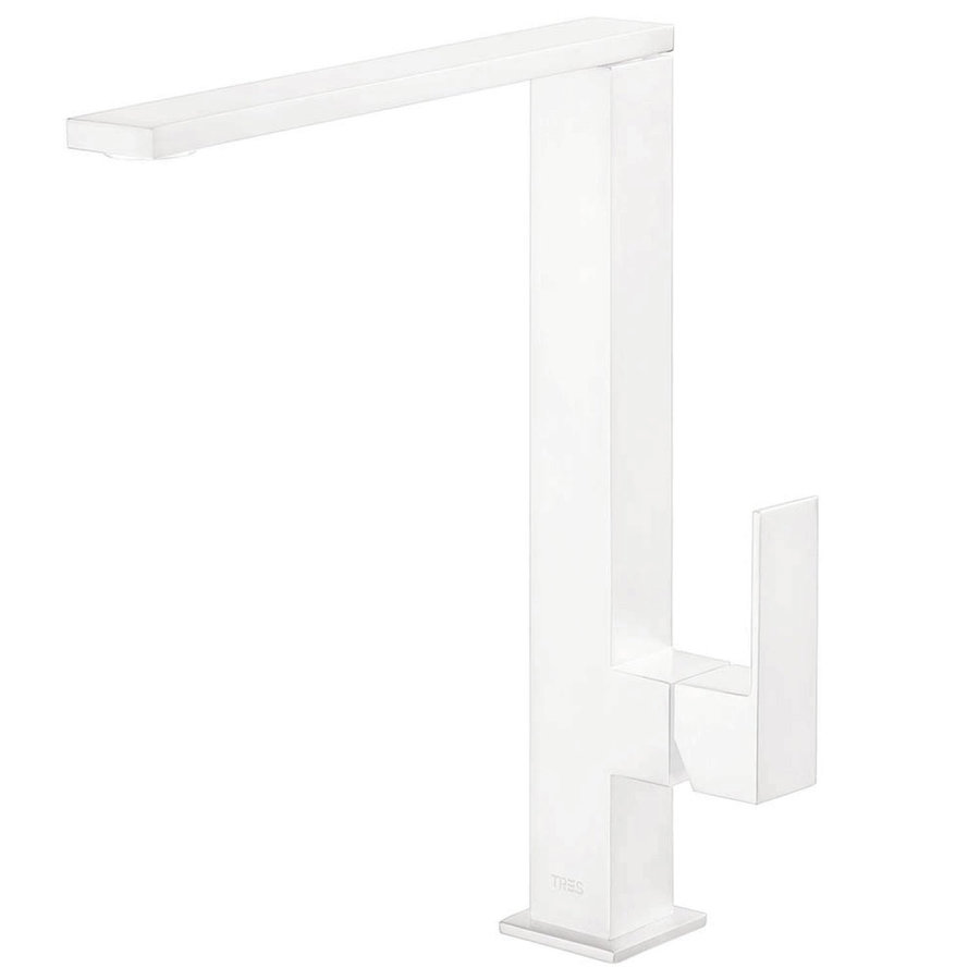 Wastafelmengkraan Tres Cuadro Exclusive 1-Hendel Hoog Uitloop Recht 28 cm Vierkant Mat Wit