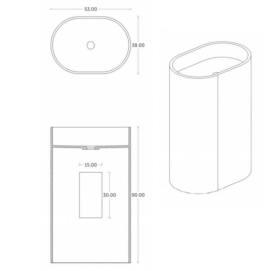 Wastafel Vrijstaand Crosstone Wendy 53x38x90 cm Solid Surface Ovaal Mat Wit