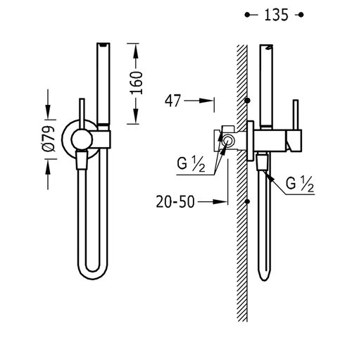 Inbouw Bidetmengkraan Tres Study Exclusive met Doucheslang en Hendel Mat Wit 