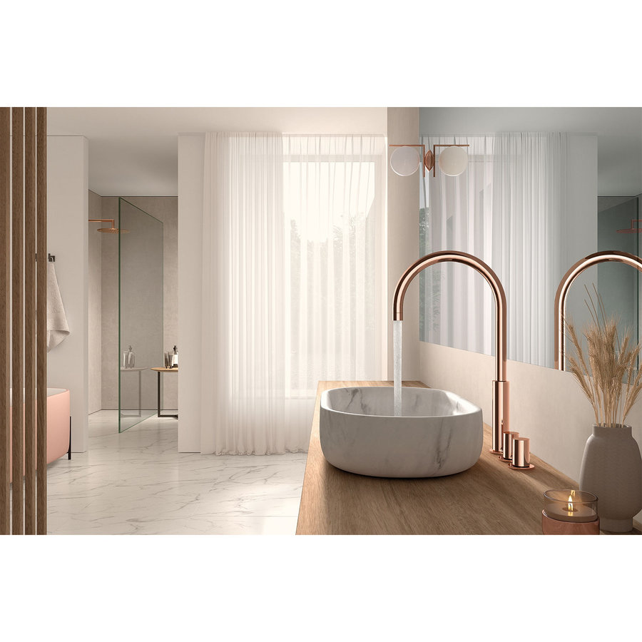 Wastafelmengkraan Tres Study Exclusive Tweeknops Uitloop Gebogen 29,5 cm Rosé Goud