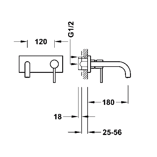 Wastafelmengkraan Inbouw Tres Study Exclusive met Afdekplaat Gebogen Uitloop 18 cm en Hendel Goud 