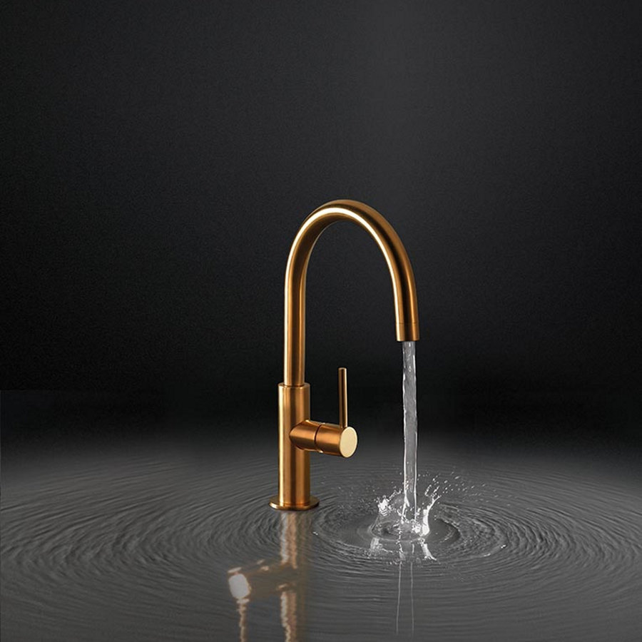 Keukenmengkraan Tres Study Exclusive 1-Hendel Uitloop Gebogen 26 cm Rond Rosé Goud