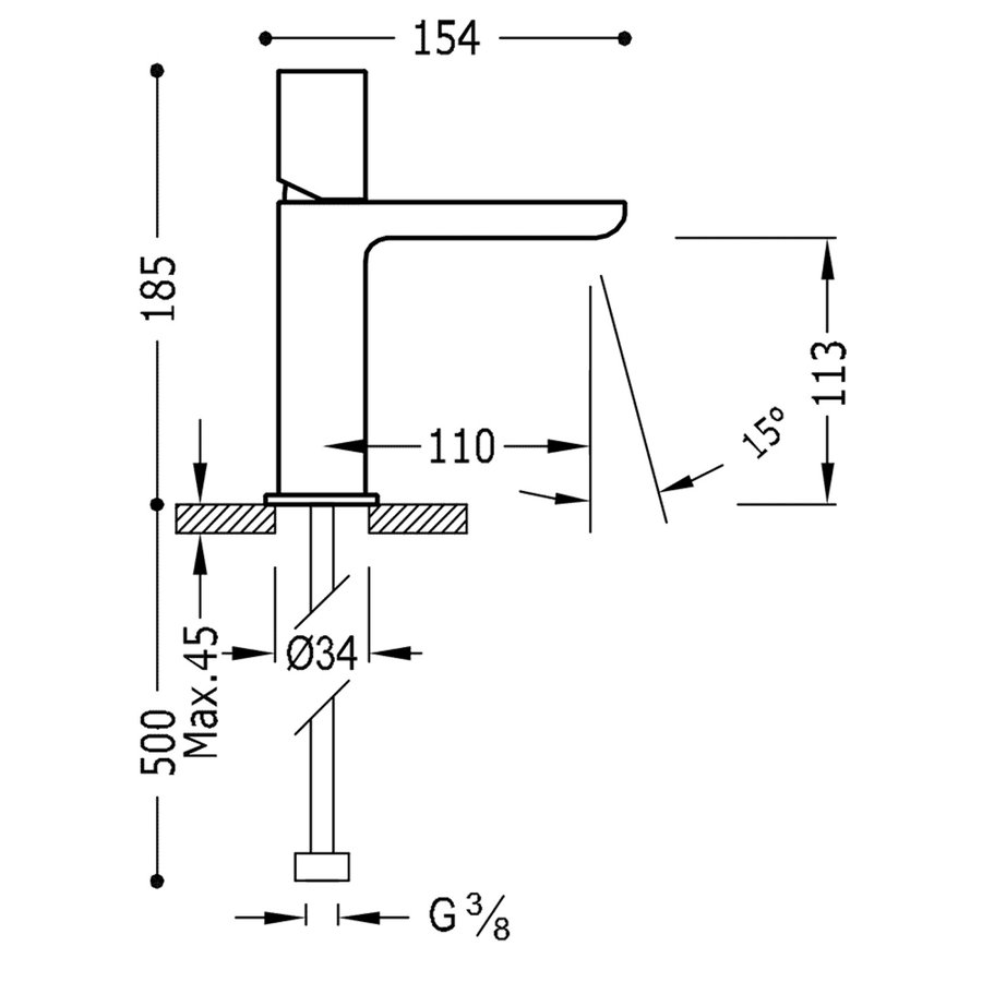 Wastafelmengkraan Tres Loft Colors 1-Knop Uitloop Recht 11,3 cm met Waterval Rond Mat Wit