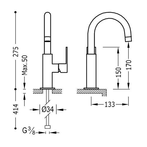 Wastafelmengkraan Tres Loft Colors 1-Hendel Uitloop Gebogen 17 cm Rond Mat Wit 