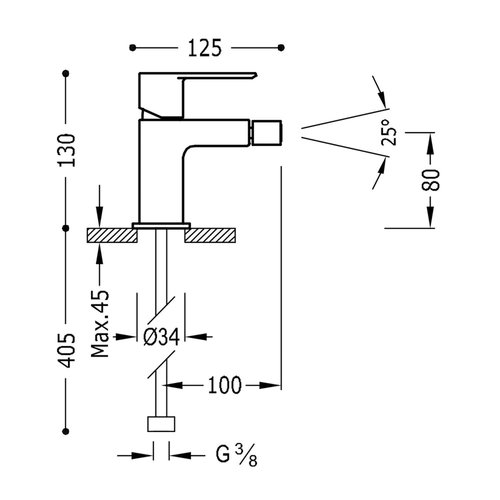 Bidetmengkraan Tres Loft Colors 1-Hendel Bidet Uitloop Recht 8 cm Rond Mat Wit 
