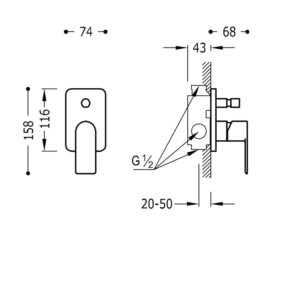 Douchekraan Inbouw Tres Loft Colors 1-Hendel met Omstel Mat Zwart