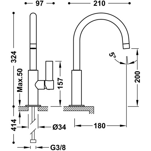 Wastafelmengkraan Tres Project 1-Hendel Uitloop Gebogen 20 cm Rond RVS 