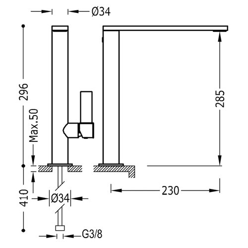 Wastafelmengkraan Tres Project 1-Hendel Uitloop Recht 28,5 cm Rond Mat Wit 