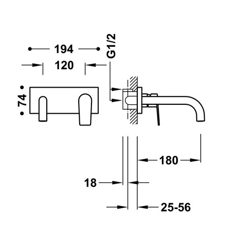 Wastafelmengkraan Inbouw Tres Project Gebogen Uitloop 18 cm Mat Wit 