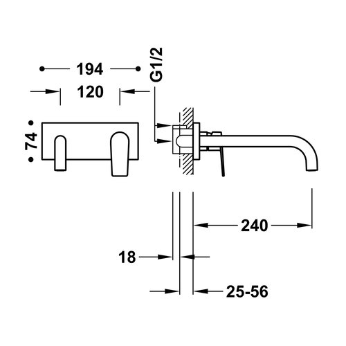 Wastafelmengkraan Inbouw Tres Project Gebogen Uitloop 24 cm RVS 