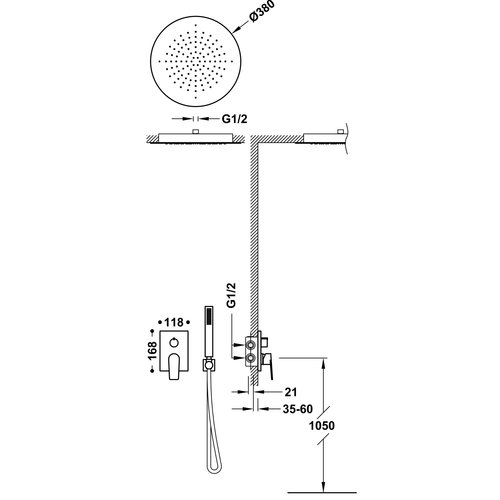 Regendoucheset Inbouw Tres Project Rond 38 cm Met Plafonddouche en Handdoucheset met Staafhanddouche Rapid Box RVS 