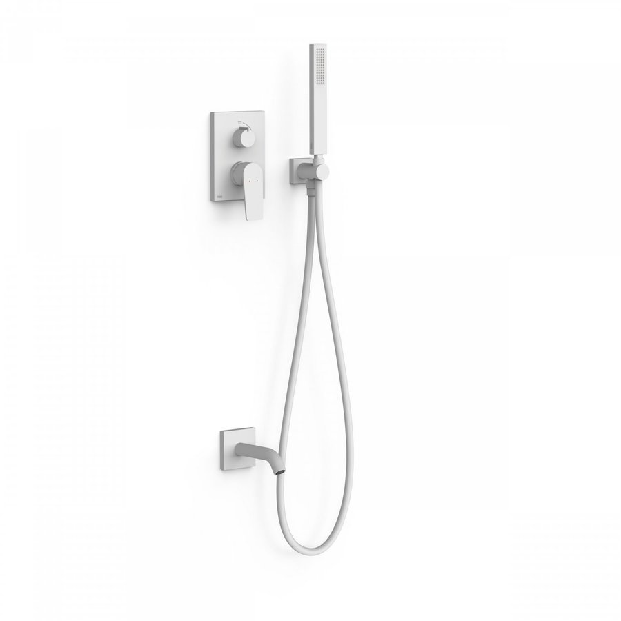 Badkraan Inbouw Tres Project met Staafhanddouche, Wanduitloop en Mengkraan Rapid Box Mat Wit