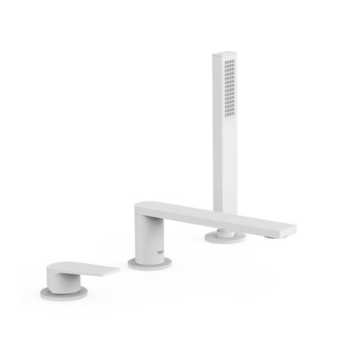 Badrandkraan Tres Project 1-Hendel Rechte Uitloop 18 cm met Omstel en Handdouche Mat Wit 