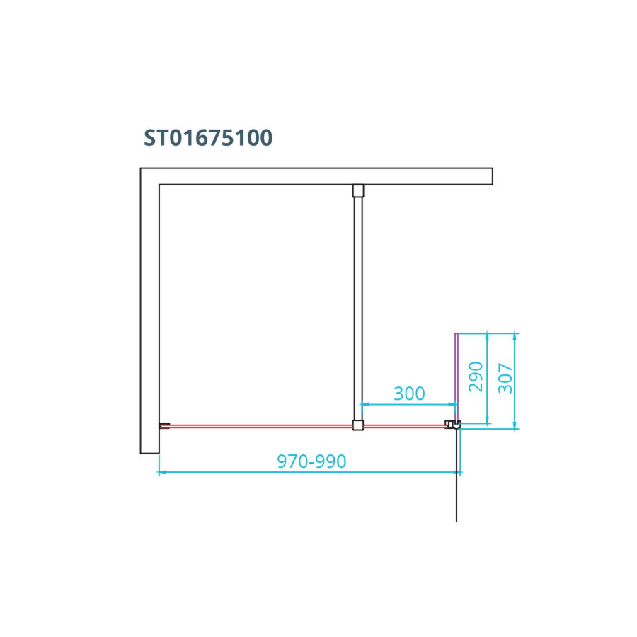 Inloopdouche Van Rijn ST01 Met Scharnierend Zijwand Helder Glas 100-30x200 cm 8 mm Chroom