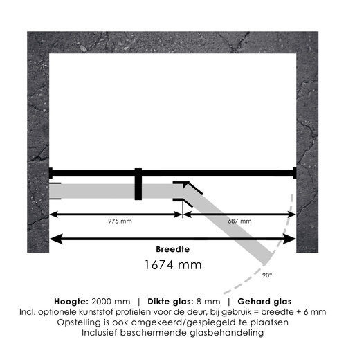 Nisdeur Compleet Just Creating Profielloos 2-Delig (Draaideur Bevestigd op Inloopwand) 170x200 cm 100/70 Goud 