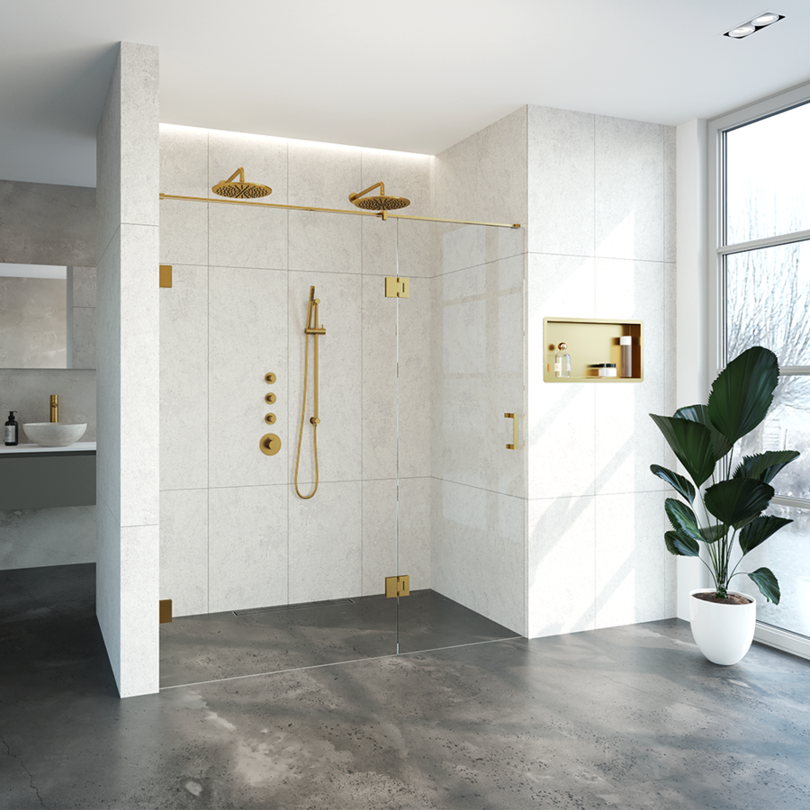 Nisdeur Compleet Just Creating Profielloos 2-Delig (Draaideur Bevestigd op Inloopwand) 180x200 cm 110/70 Goud