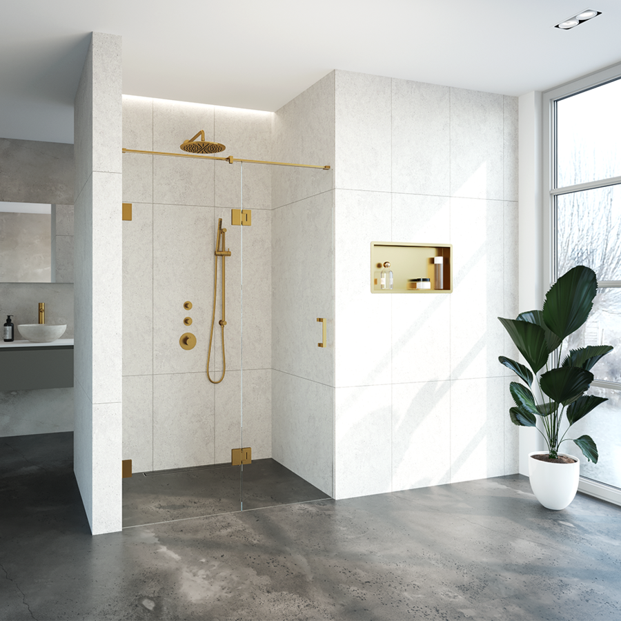 Nisdeur Compleet Just Creating Profielloos 2-Delig (Draaideur Bevestigd op Inloopwand) 130x200 cm 70/60 Goud