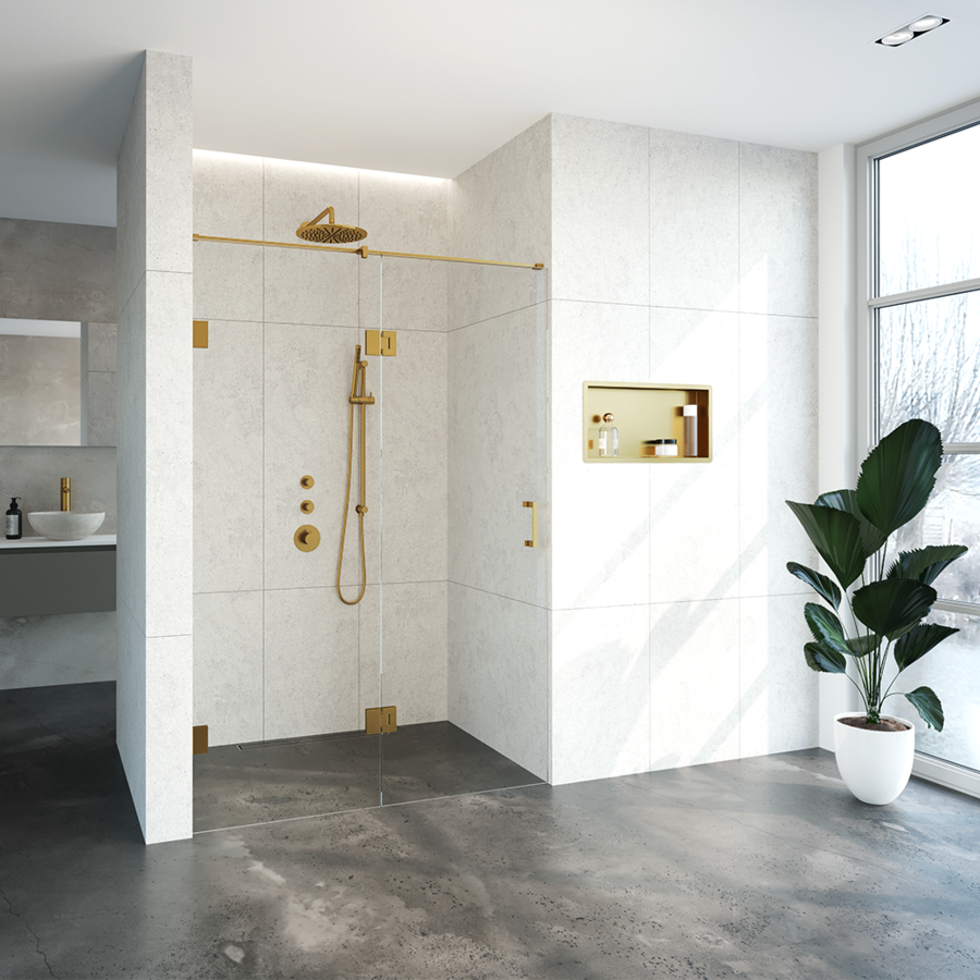 Nisdeur Compleet Just Creating Profielloos 2-Delig (Draaideur Bevestigd op Inloopwand) 140x200 cm 70/70 Goud