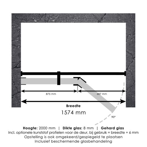Nisdeur Compleet Just Creating Profielloos 2-Delig (Draaideur Bevestigd op Inloopwand) 160x200 cm 90/70 Goud 