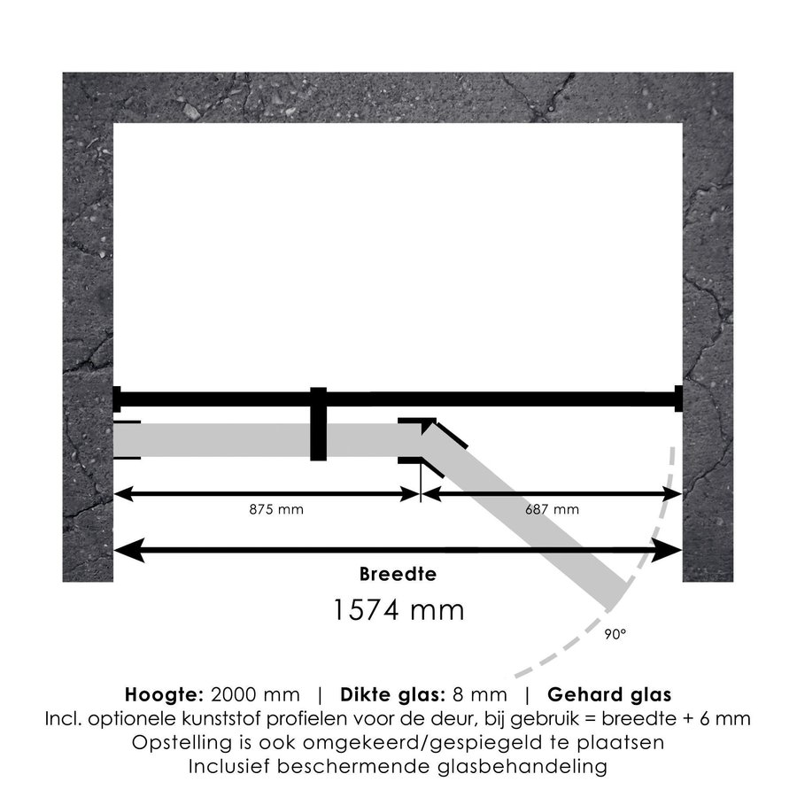 Nisdeur Compleet Just Creating Profielloos 2-Delig (Draaideur Bevestigd op Inloopwand) 160x200 cm 90/70 Goud
