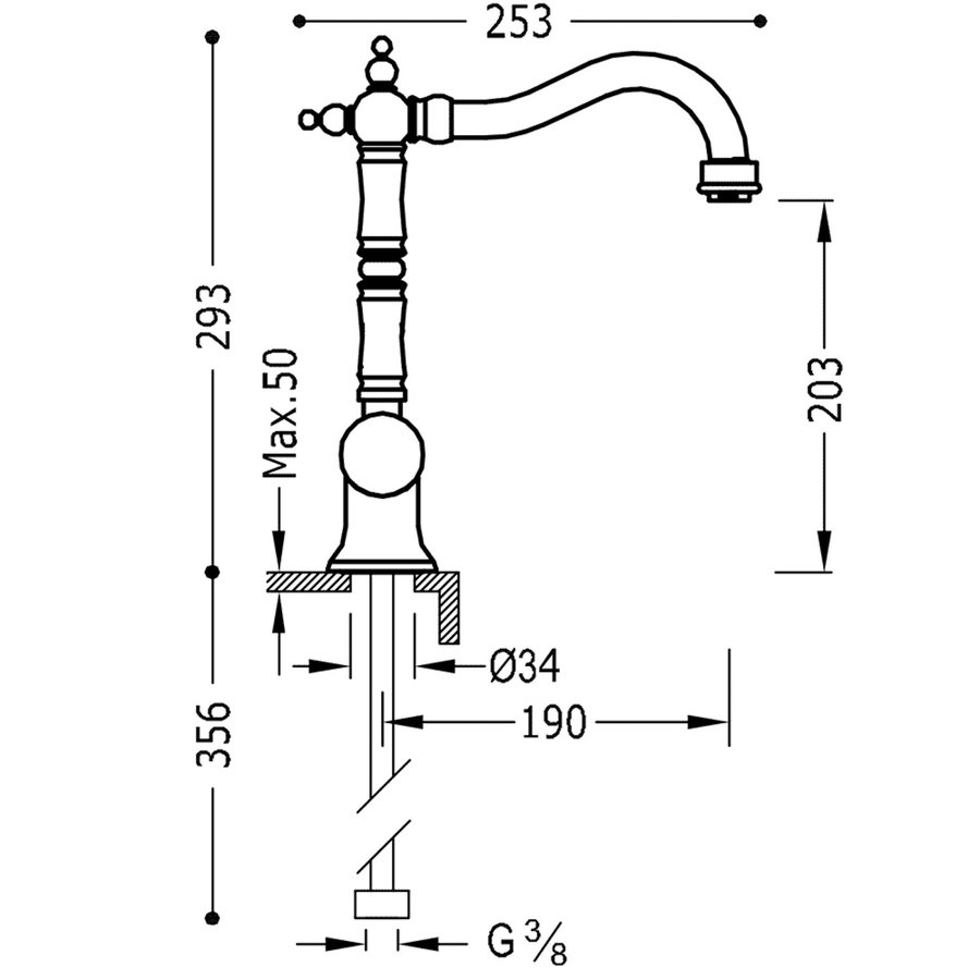 Wastafelmengkraan Tres Classic RVS 1 Hendel Wit