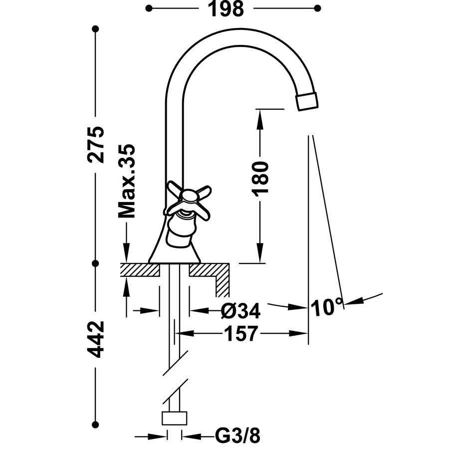 Wastafelmengkraan Tres Clasic Draaibaar 2 Grepen RVS