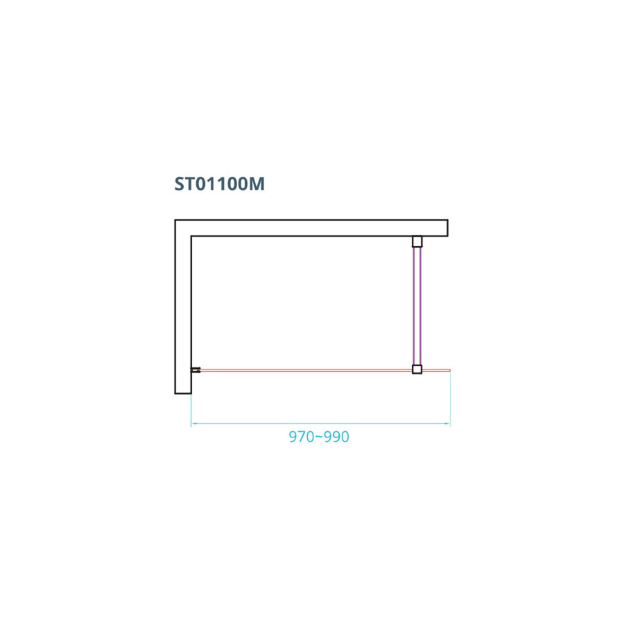 Inloopdouche Van Rijn ST01 Met Stabilisatiestang 100x200 cm Helder Glas 8 mm Mat Zwart