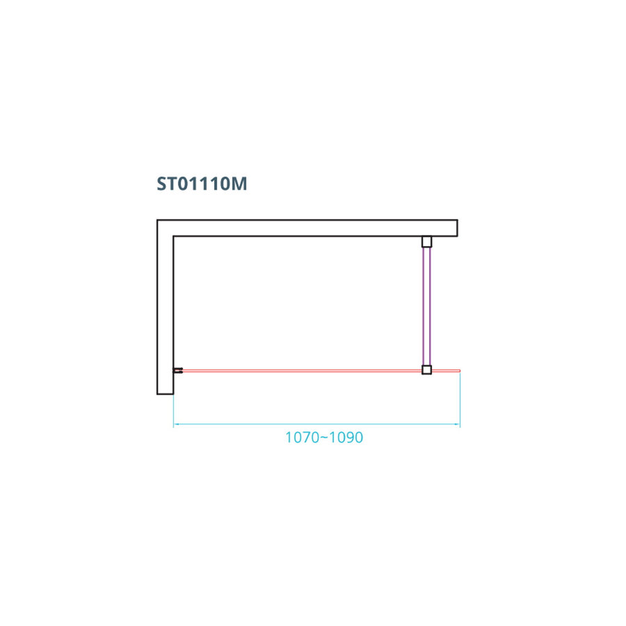 Inloopdouche Van Rijn ST01 Met Stabilisatiestang 110x200 cm Helder Glas 8 mm Mat Zwart