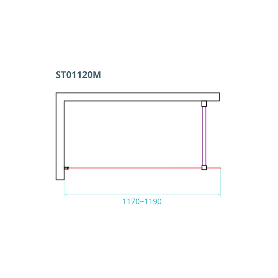 Inloopdouche Van Rijn ST01 Met Stabilisatiestang 120x200 cm Helder Glas 8 mm Mat Zwart