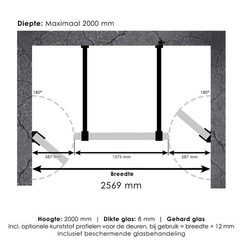 Niscabine XL Compleet Just Creating 260x200 cm 60/140/60 Mat Zwart 