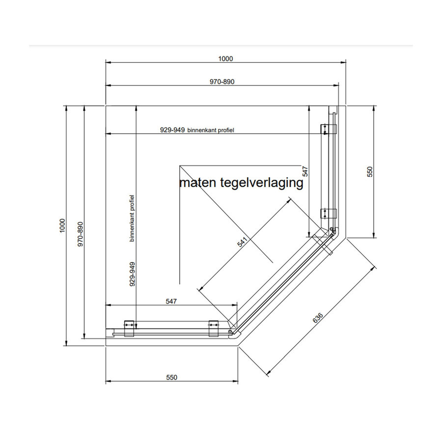 Douchecabine Van Rijn ST05 Vijfhoek 100x200 cm 8 mm Helder Glas Aluminium Chroom