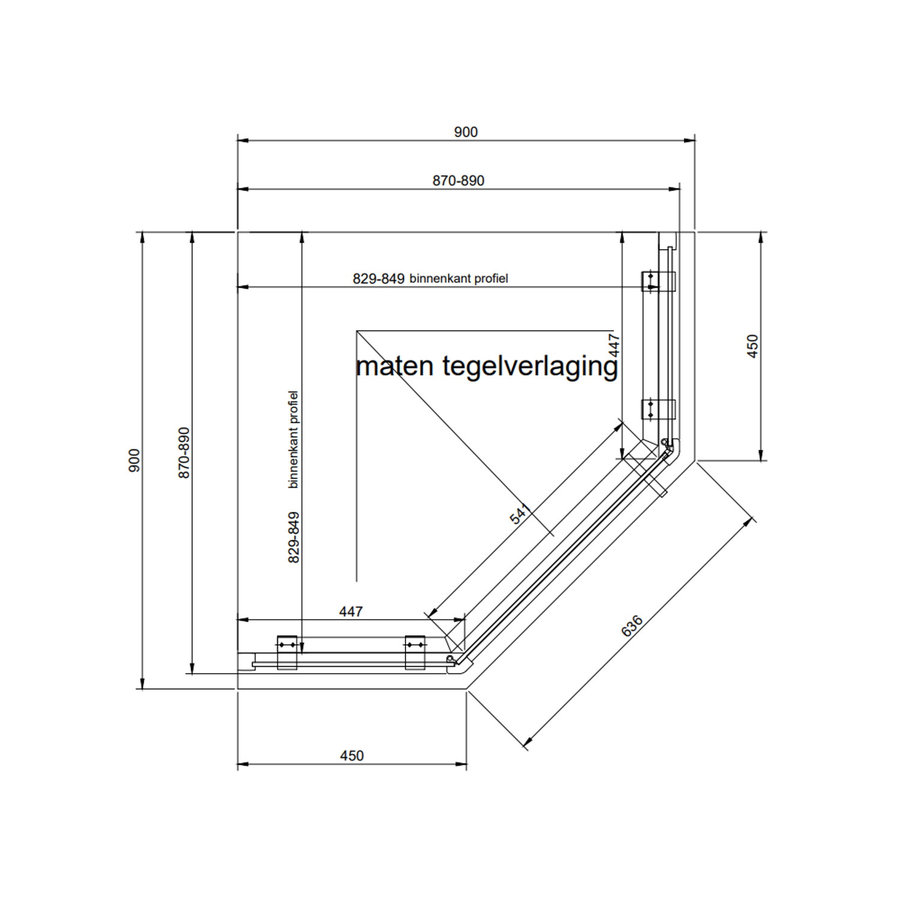 Douchecabine Van Rijn ST05 Vijfhoek 90x200 cm 8 mm Helder Glas Aluminium Chroom