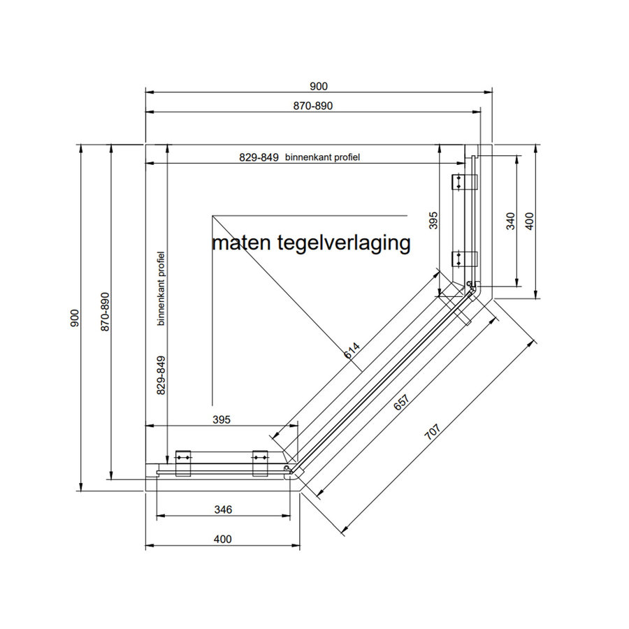 Douchecabine Van Rijn ST05 Vijfhoek Met Standaard Deur 90x200 cm 8 mm Helder Glas Zwart