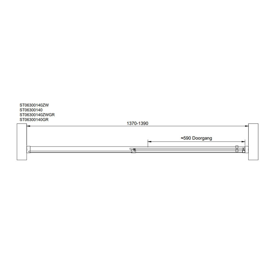 Nisdeur Van Rijn ST06 Schuifdeur Met Vaste Wand 140x200 cm 8 mm Soft Close Zwart