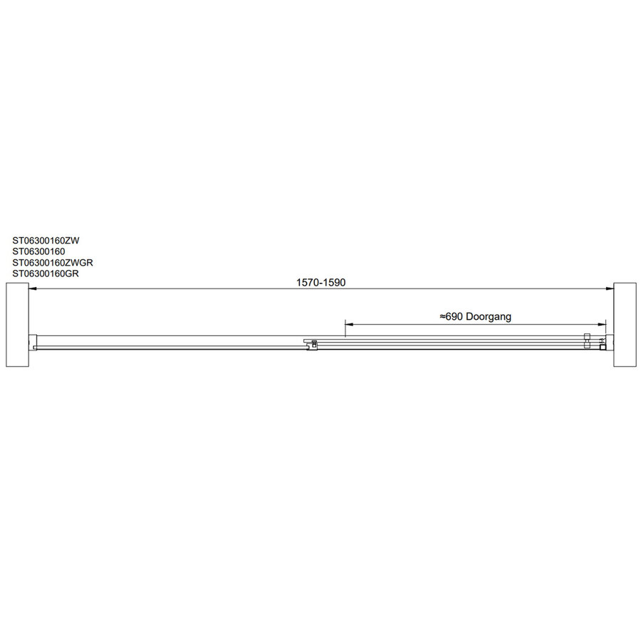 Nisdeur Van Rijn ST06 Schuifdeur Met Vaste Wand 160x200 cm 8 mm Soft Close Chroom