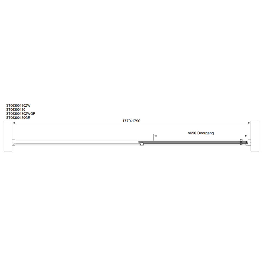 Nisdeur Van Rijn ST06 Schuifdeur Met Vaste Wand Rookglas 180x200 cm 8 mm Soft Close Chroom