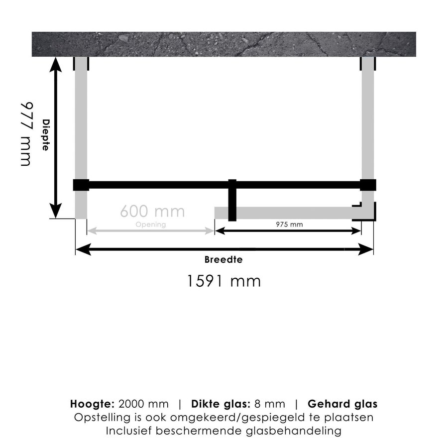 Inloopdouche Compleet XL Just Creating Profielloos 100x160 cm Goud