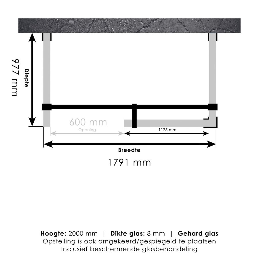 Inloopdouche Compleet XL Just Creating Profielloos 100x180 cm Goud