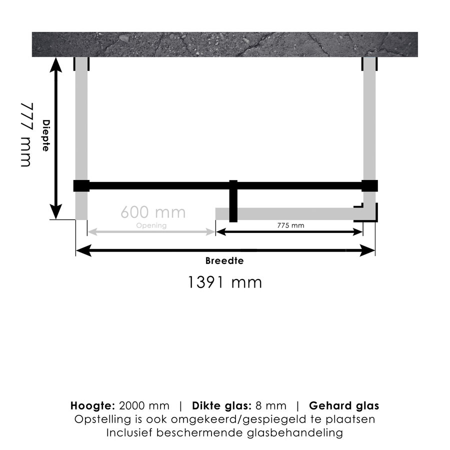 Inloopdouche Compleet XL Just Creating Profielloos 80x140 cm Goud