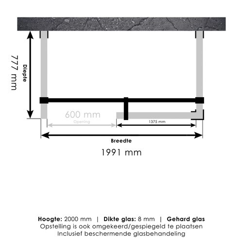 Inloopdouche Compleet XL Just Creating Profielloos 80x200 cm Goud 