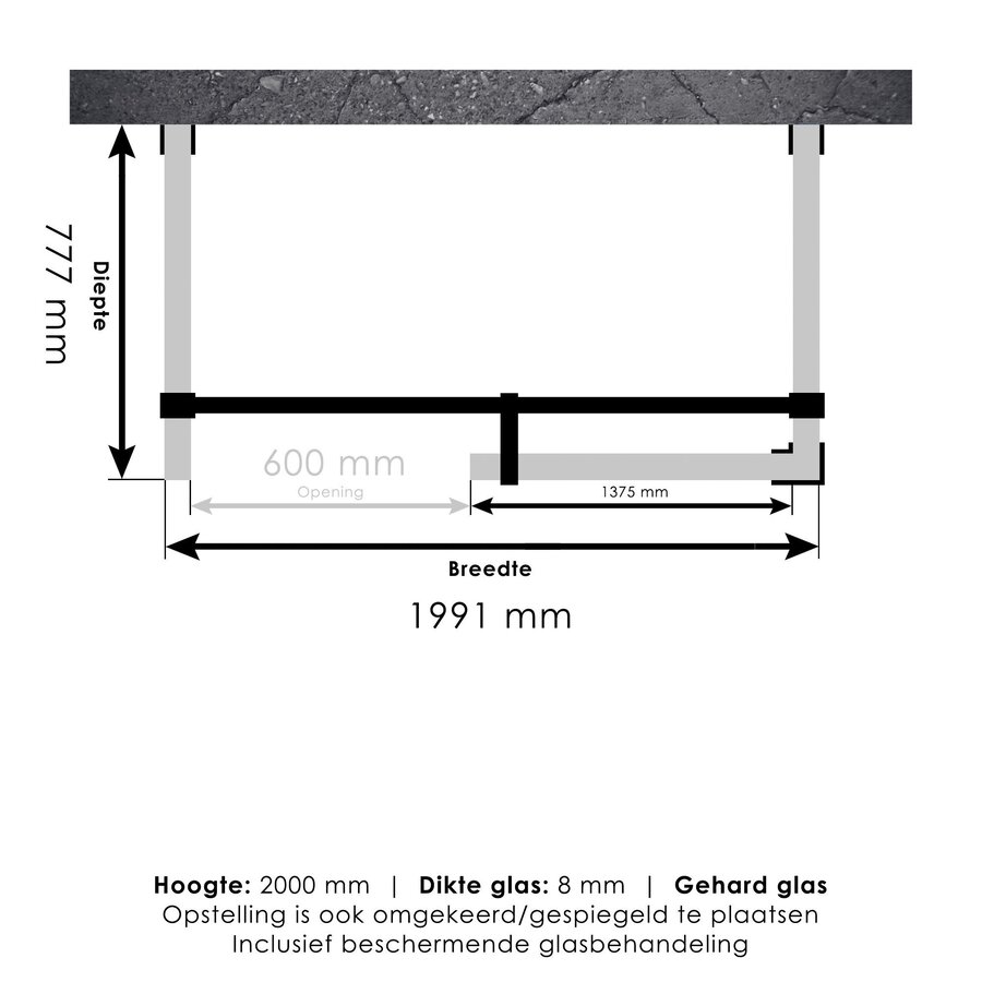 Inloopdouche Compleet XL Just Creating Profielloos 80x200 cm Goud