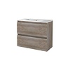 Aquasplash Badmeubelset Aquasplash Salt 80x39cm Greeploos 2 Lades Met Wastafel 1 Kraangat Scotch Oak