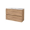 Aquasplash Badmeubelset Aquasplash Salt 100x39cm Greeploos 2 Lades Met Wastafel 1 Kraangat Whisky Oak
