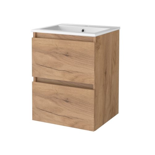 Badmeubelset Aquasplash Salt 50x46cm Greeploos 2 Lades Met Wastafel 1 Kraangat Whisky Oak 