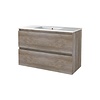 Aquasplash Badmeubelset Aquasplash Salt 100x46cm Greeploos 2 Lades Met Wastafel 1 Kraangat Scotch Oak
